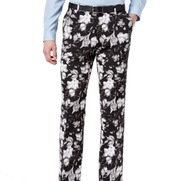 INC International Concepts Other - INC BLACK FLORAL FLAT FRONT SLIM FIT PANT 34 X 32